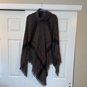 Cozy Turtleneck Poncho Sweater with Fringe